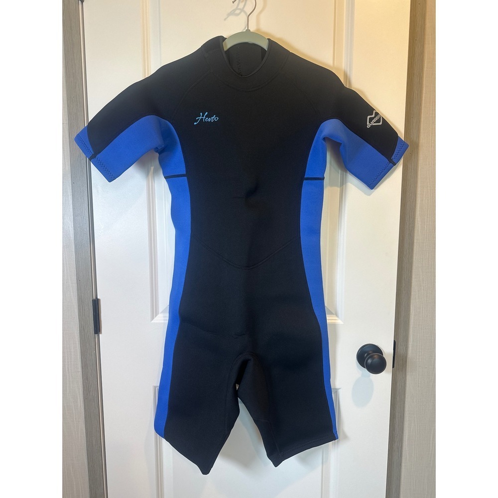 Herto Mens 3mm Neoprene Shorty Wetsuit Black Blue Back Zip Spring Suit Size S